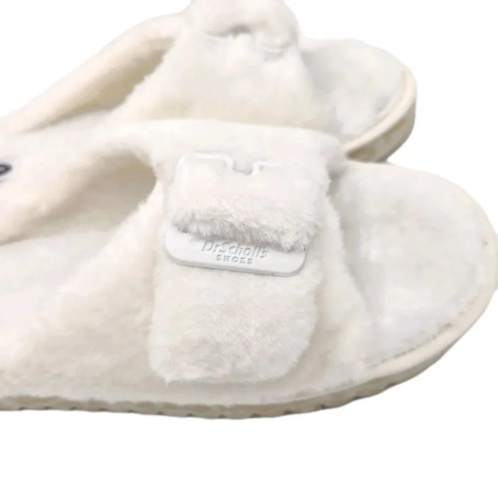 Dr. Scholl's Open Toe Off White Faux Fur Slipper Slides Women's 9 Minimalist